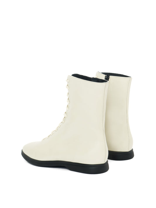 Cream leather lace-up boxing boots