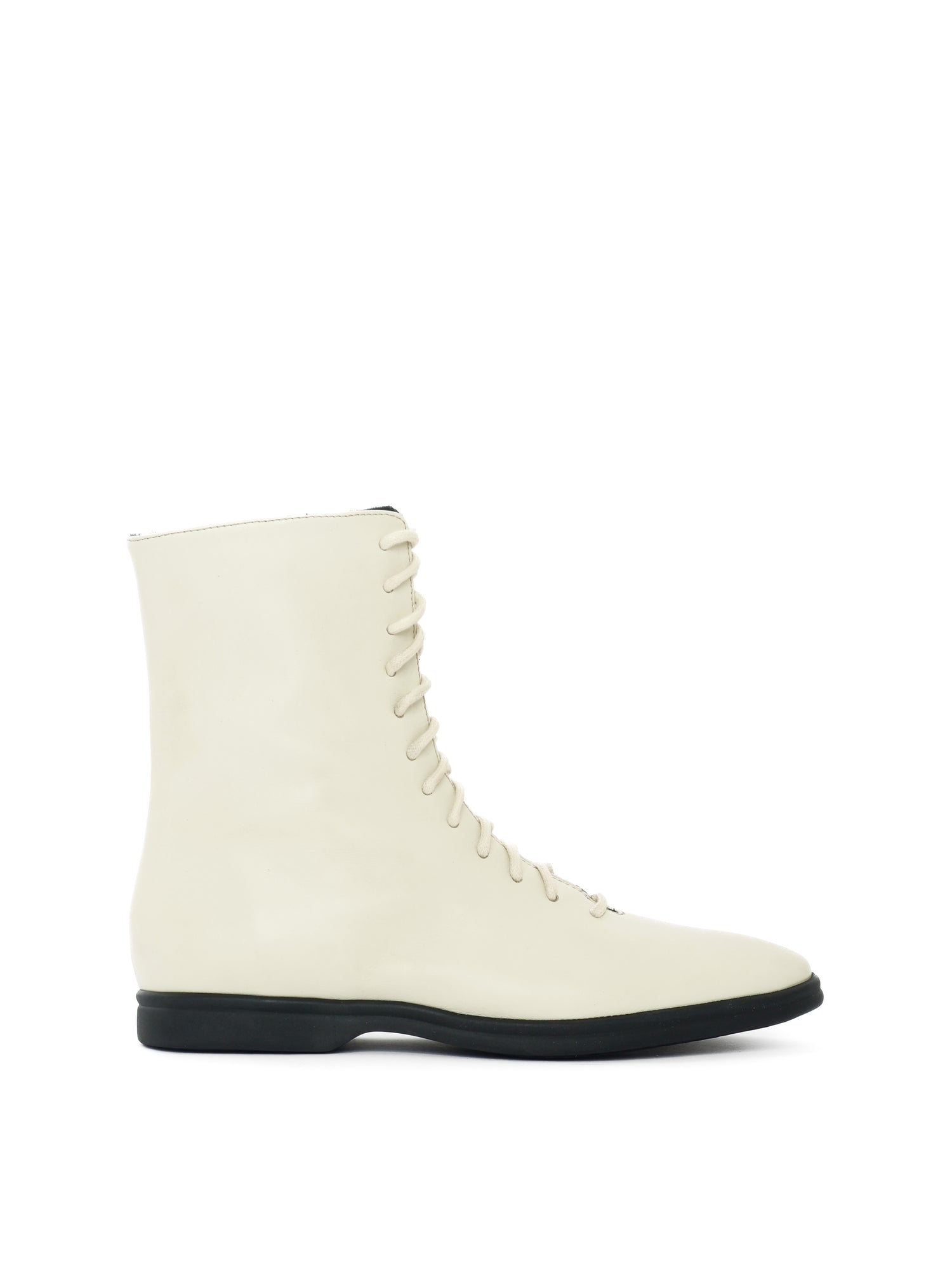 Cream leather lace-up boxing boot