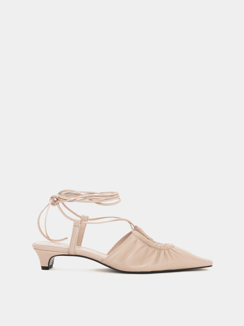 Cream leather low-heeled mule with leather laces