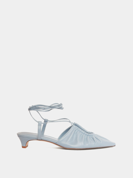 denim blue lace-up mule