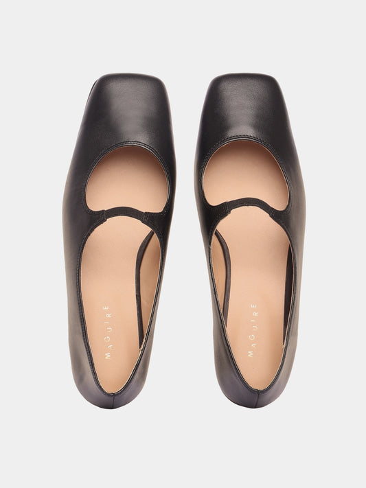 Black mary-jane leather flats with a square-toe