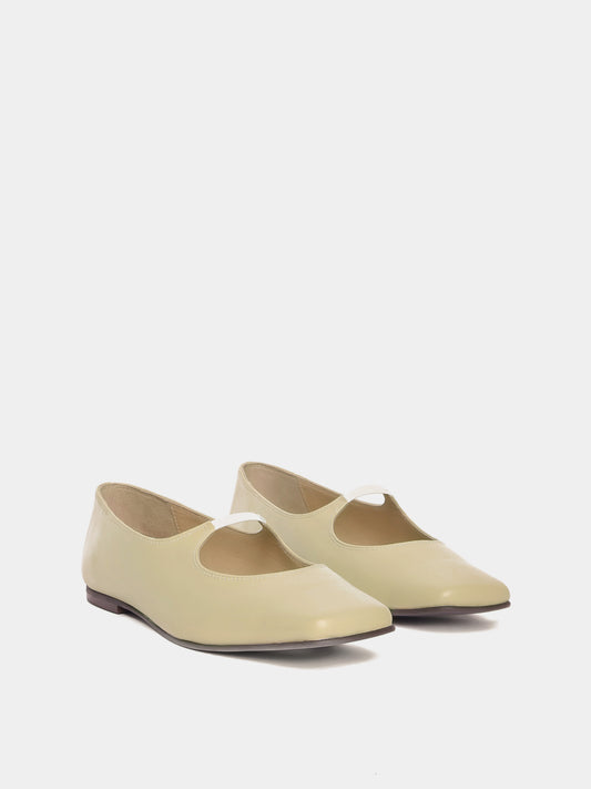 Pistachio mary-jane leather flats with a square-toe