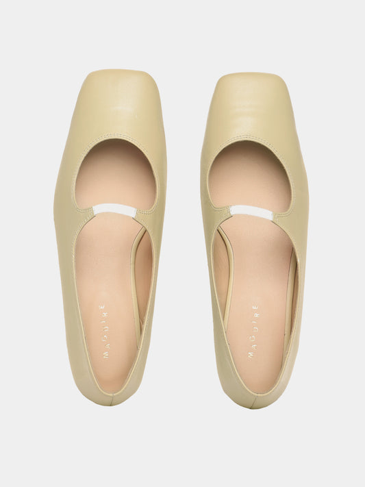 Pistachio mary-jane leather flats with a square-toe