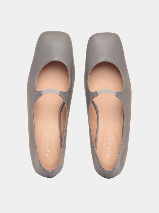 Slate mary-jane leather flats with a square-toe