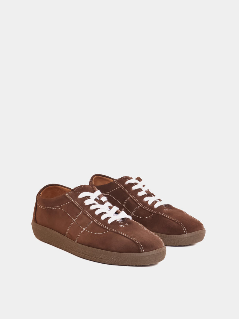 Brown suede low-profile sneaker