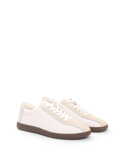 Cream leather and suede low-profile sneaker
