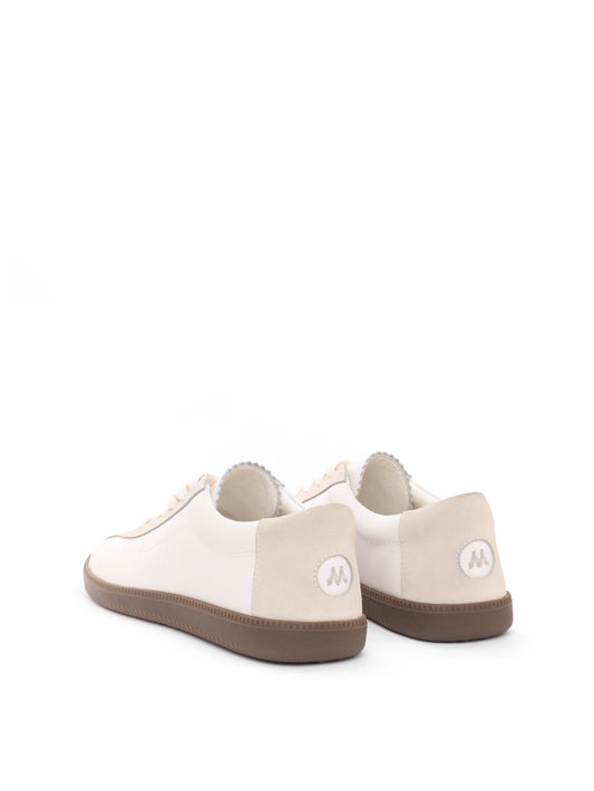 Cream leather and suede low-profile sneaker