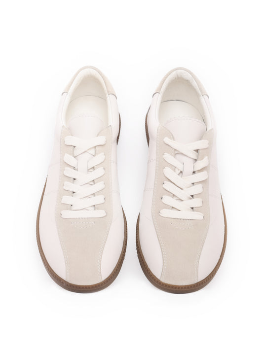 Cream leather and suede low-profile sneaker