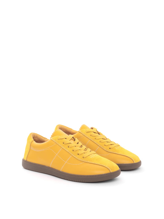 Yellow leather and suede low-profile sneaker