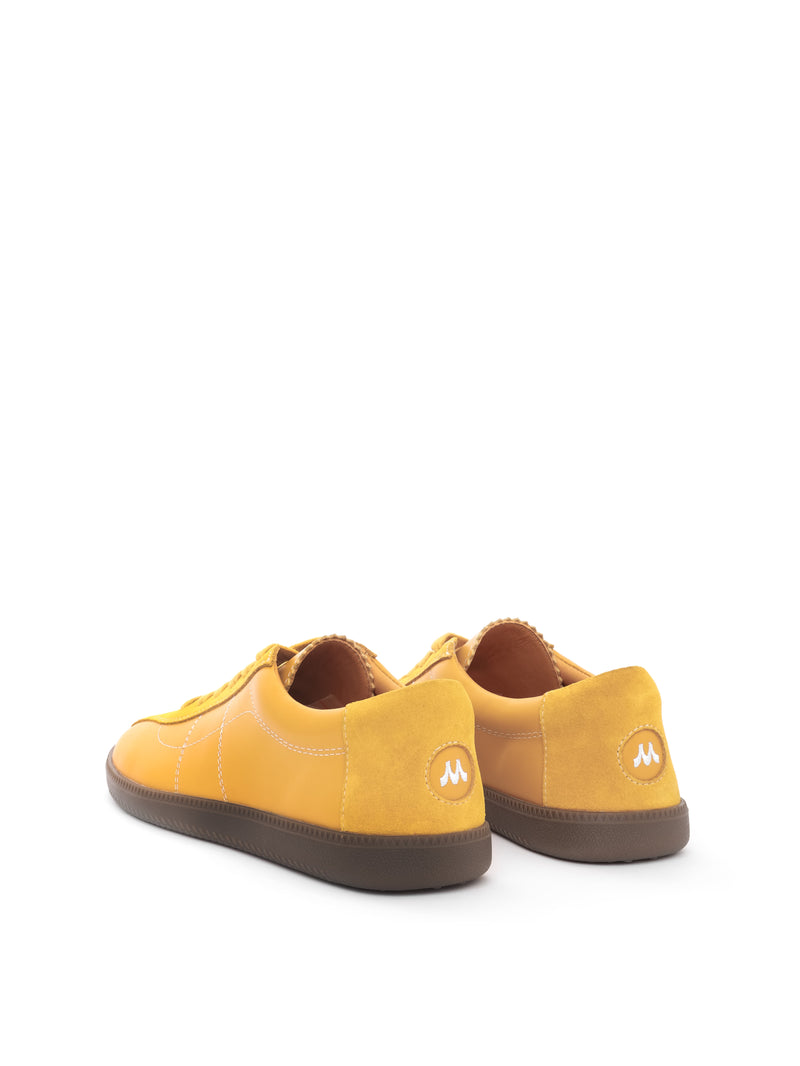 Yellow leather and suede low-profile sneaker