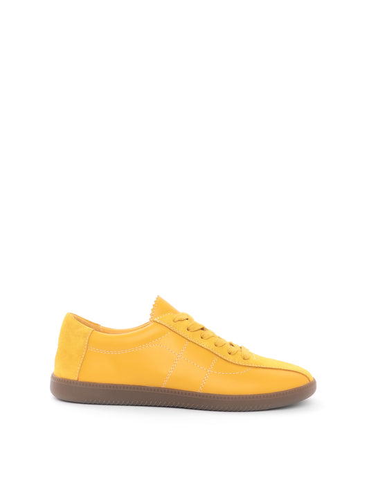 Yellow leather and suede low-profile sneaker