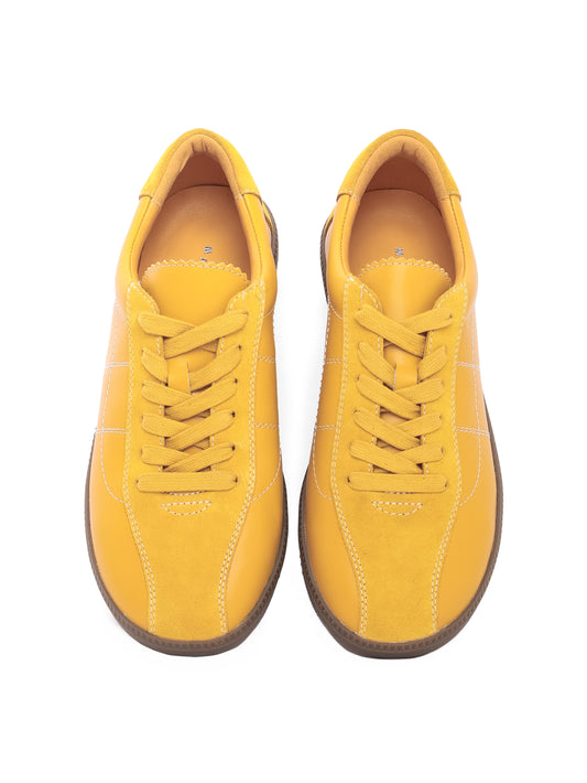 Yellow leather and suede low-profile sneaker
