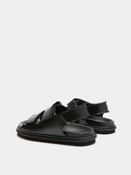 Black leather velcro-strap sandal