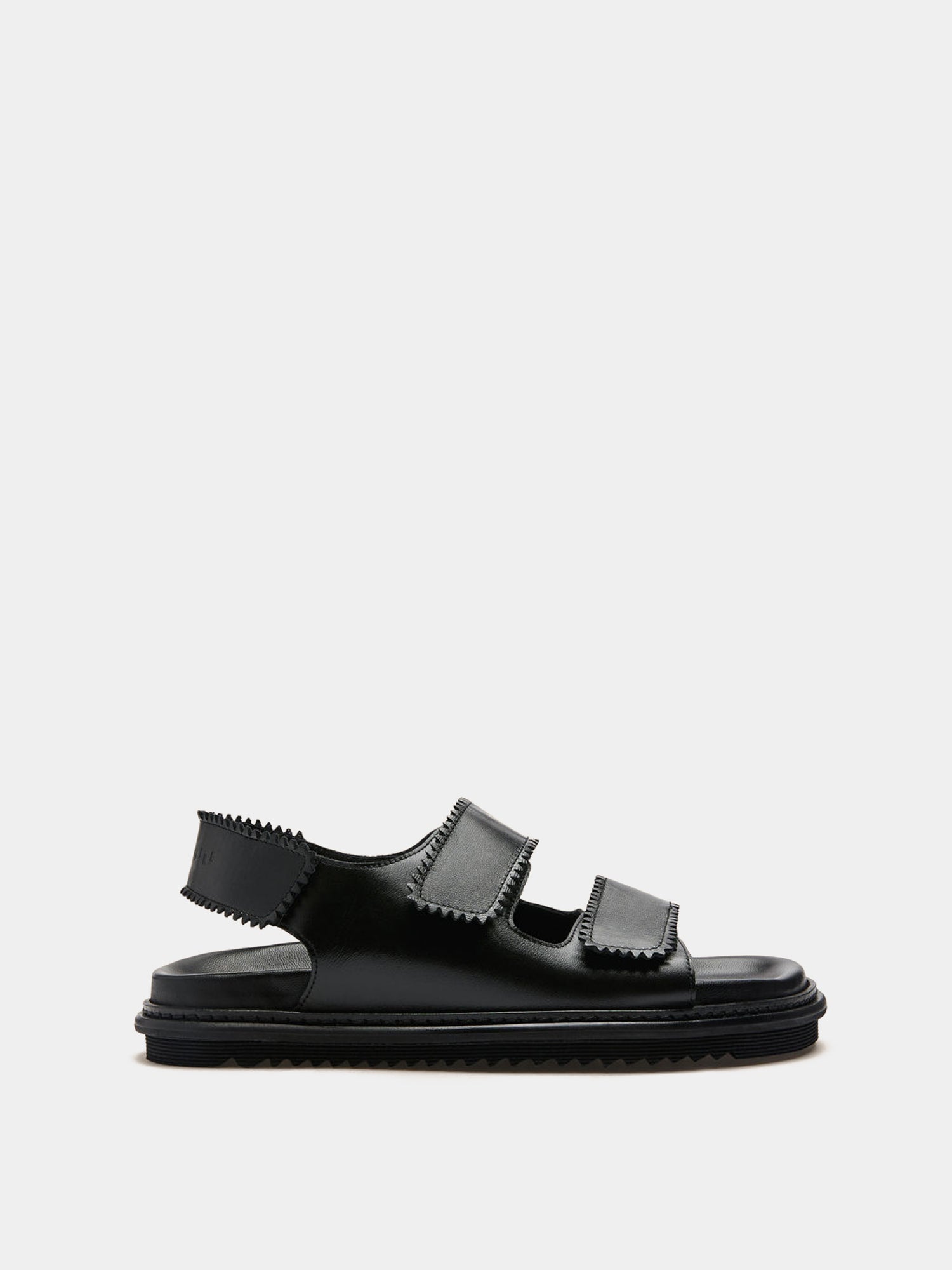 Black leather velcro-strap sandal
