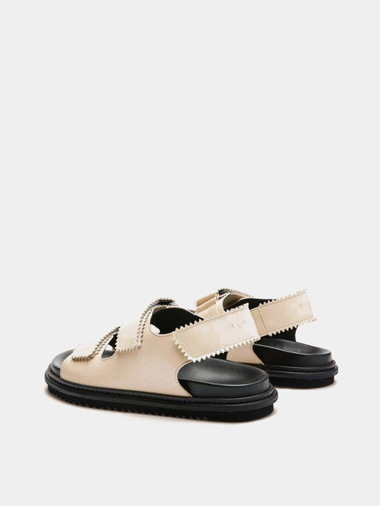 Beige leather velcro-strap sandal