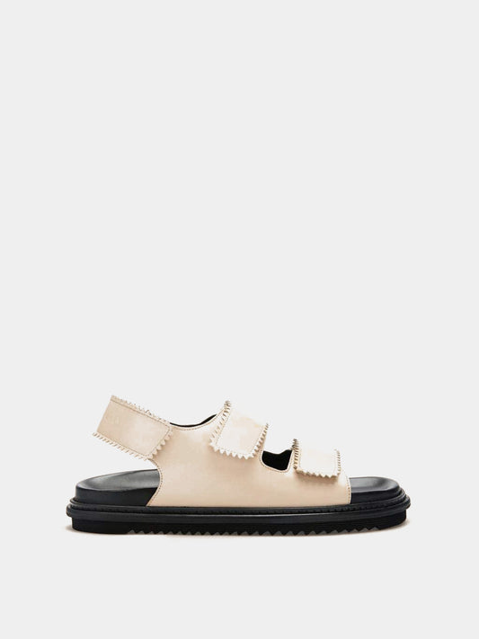 Beige leather velcro-strap sandal