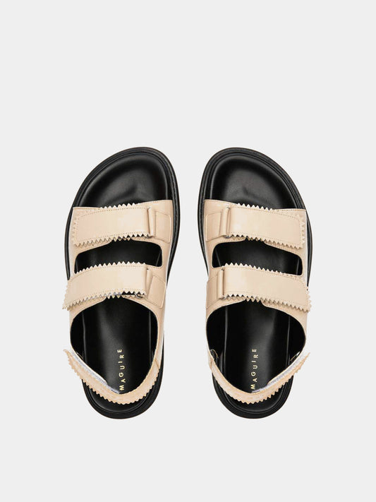 Beige leather velcro-strap sandals