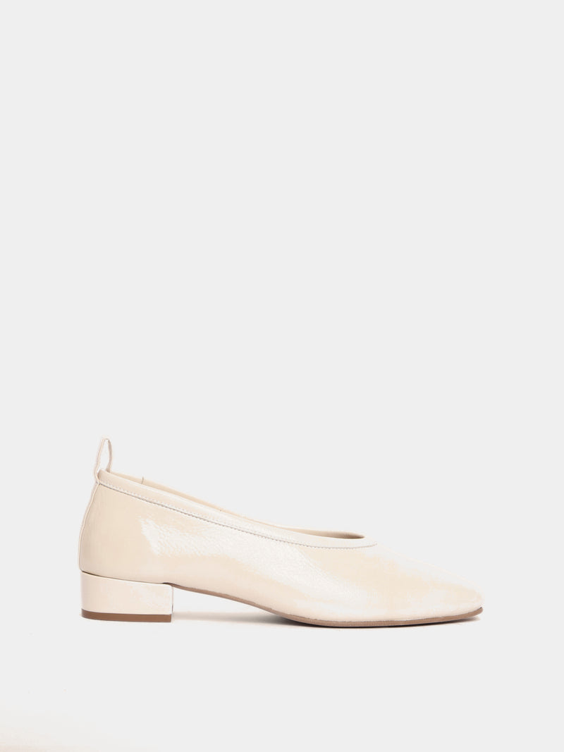 Cream patent leather ballerina pumps