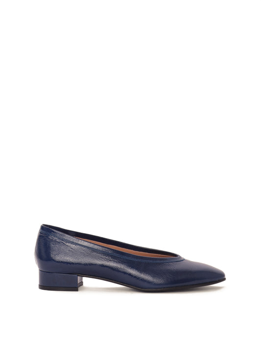 Torza navy shiny ballerina with heel.