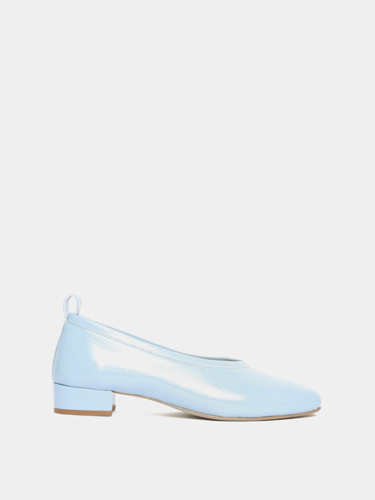 Sky blue patent leather ballerina pumps