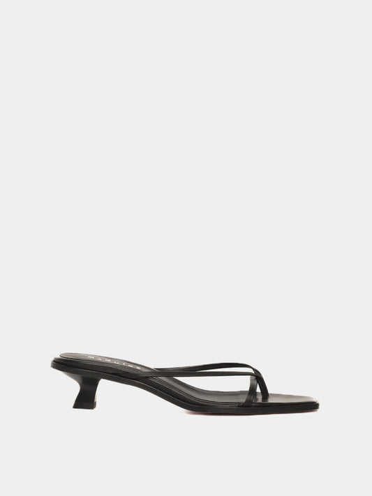 Black leather kitten heel flip-flop