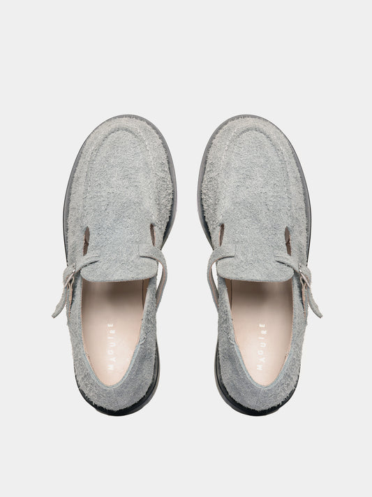Flat mary-jane brushed suede shoe in a grey colour