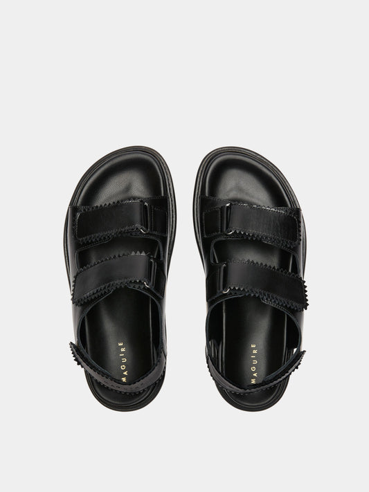 Black leather velcro-strap sandal