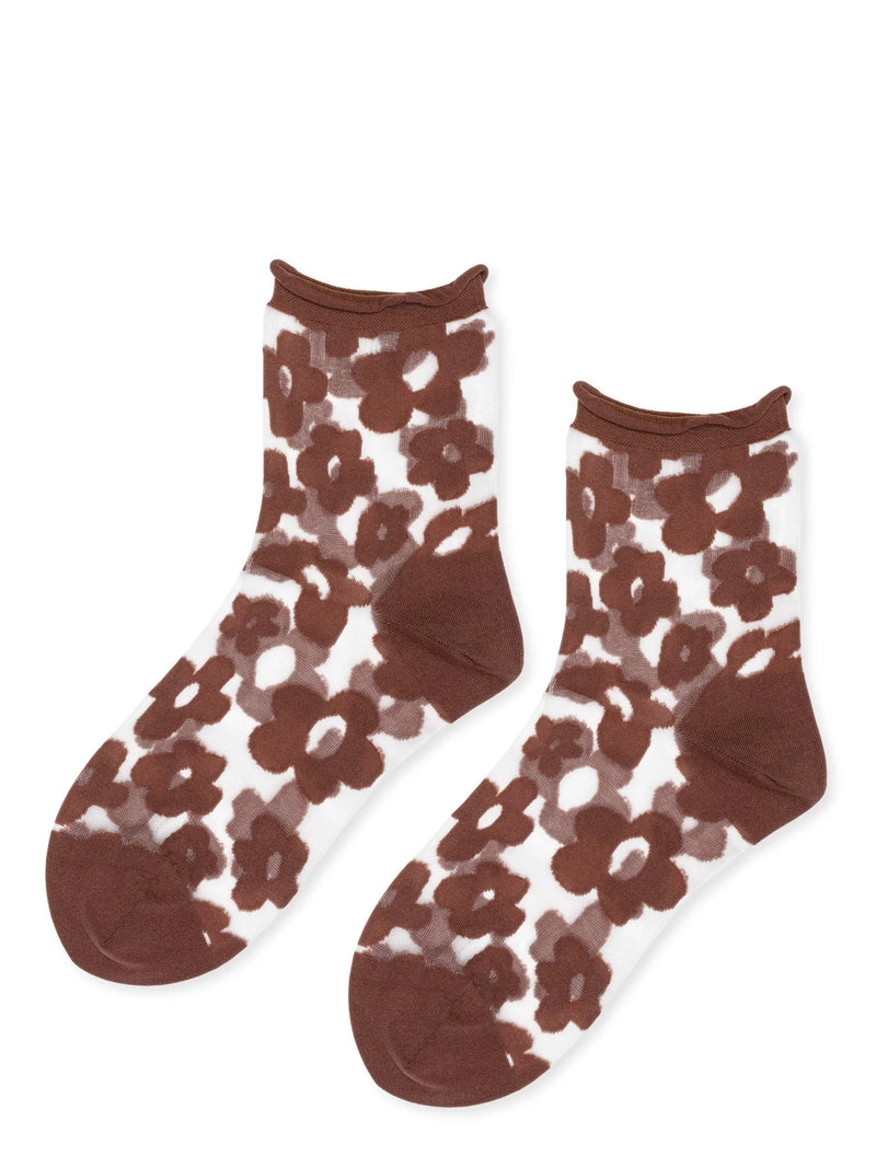 Brown Sheer Socks with flower