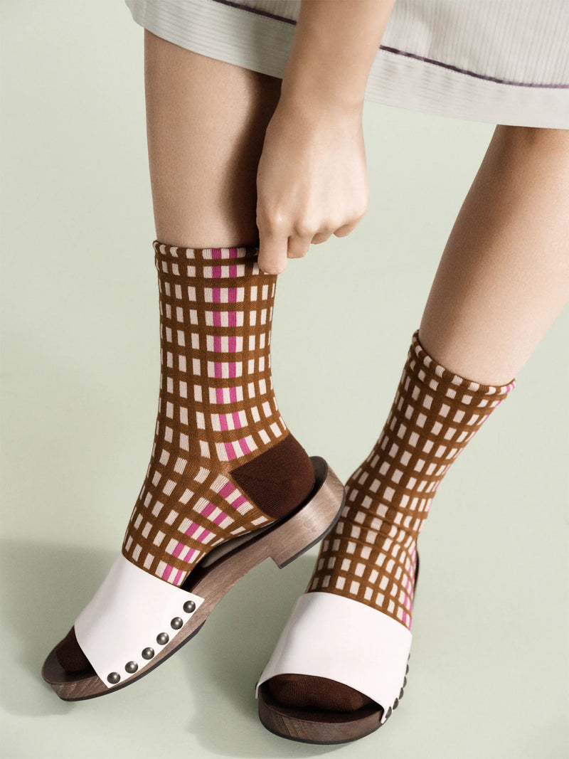 Sock with Brown and Purple Square