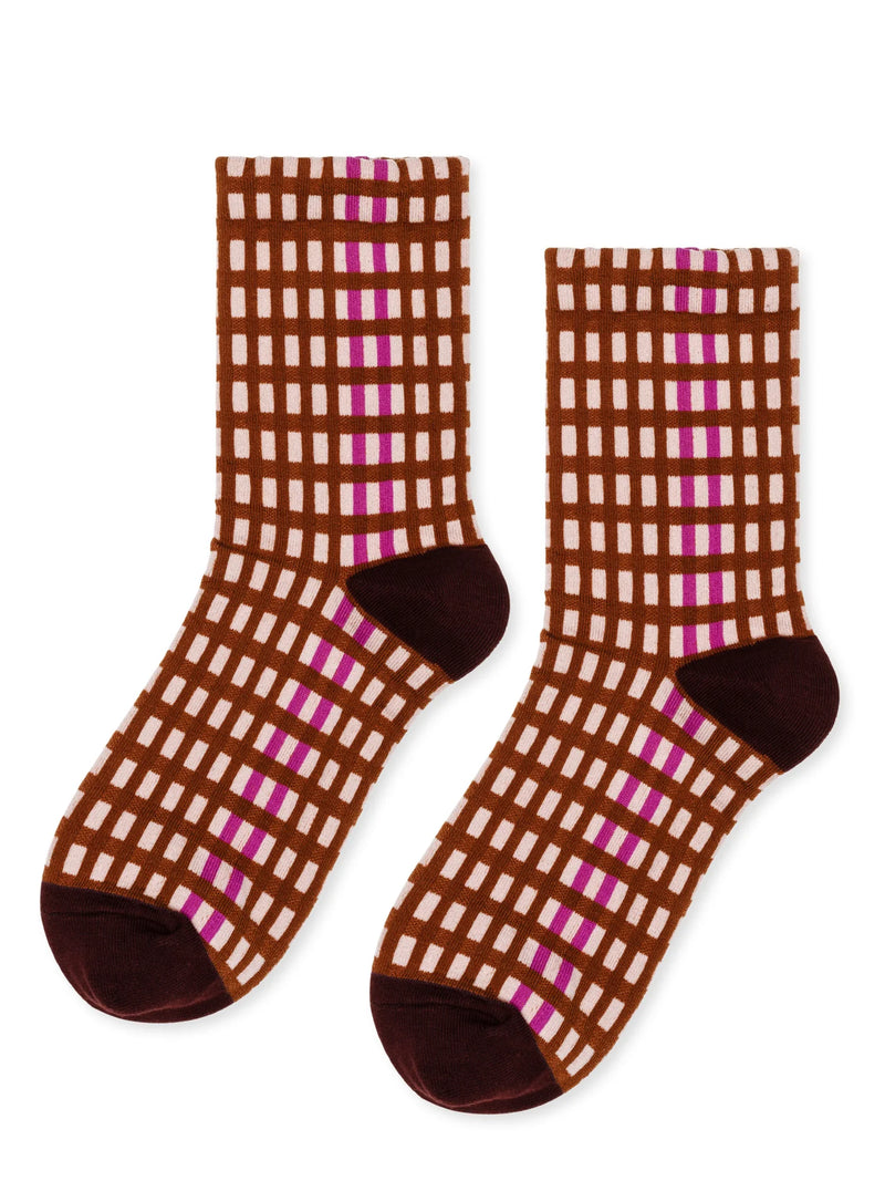 Sock with Brown and Purple Square