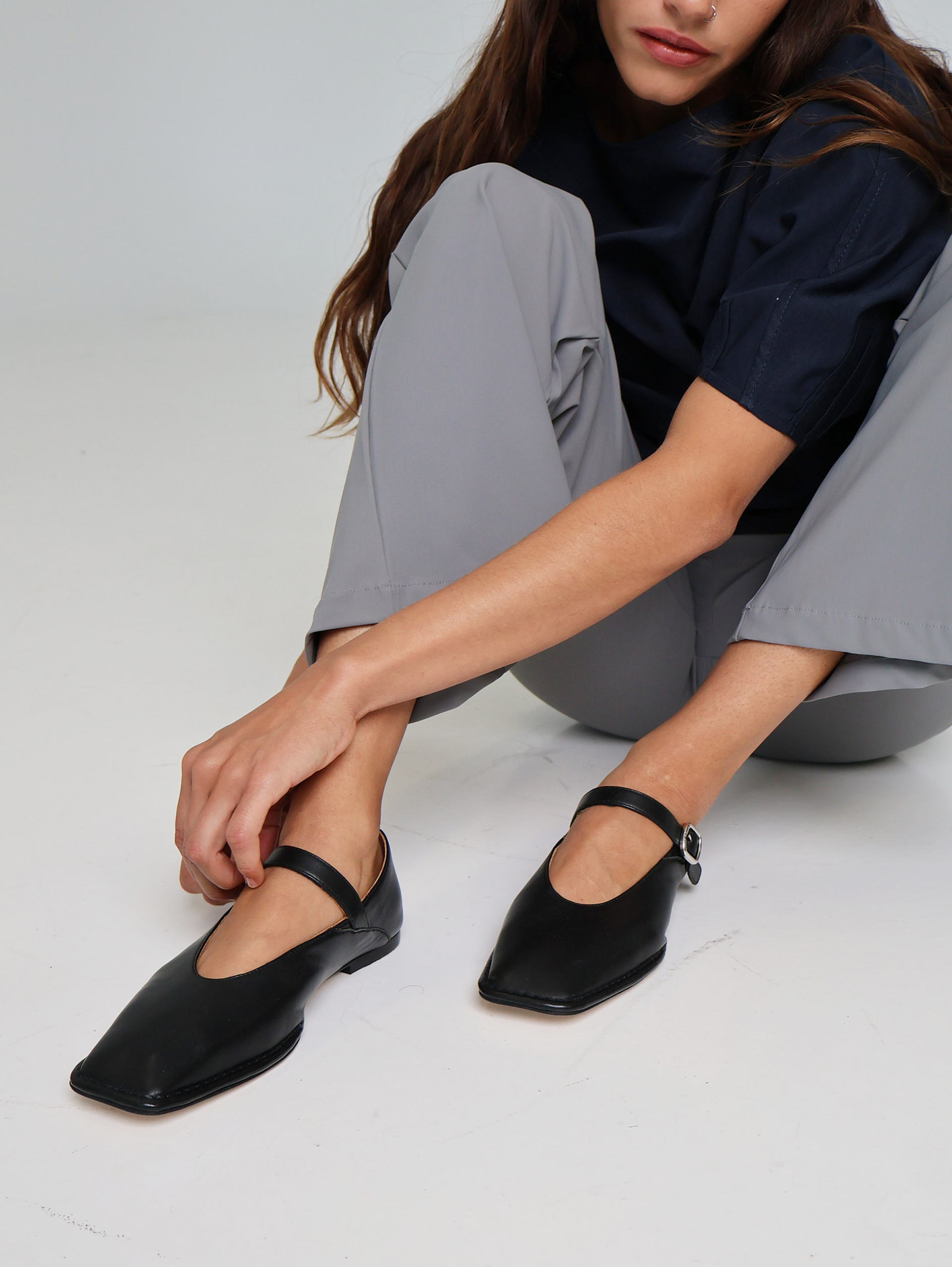 Osuna Black Square-Toe Leather Ballet Flat Maguire Shoes